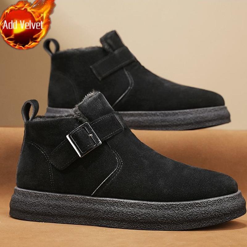 

Men s Korean Style Vintage Solid Color Cotton Padded Boots Winter Thick Sole Mid Calf Thermal Lined Casual Snow Boots 44