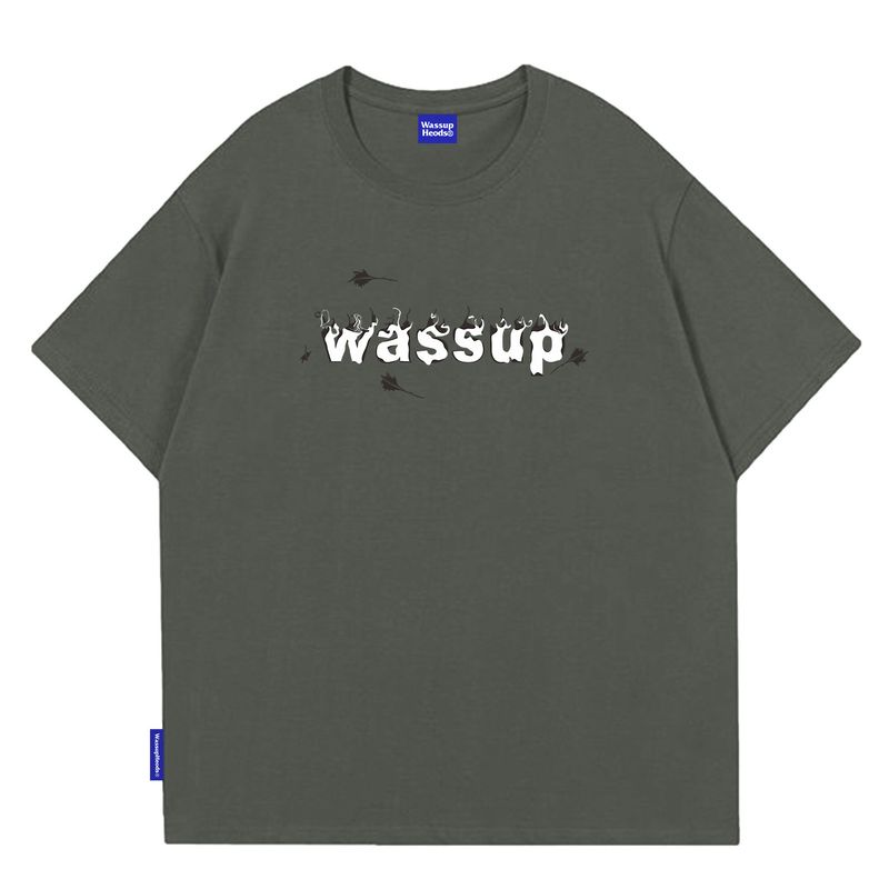 Wassup Heods Short-Sleeved T-Shirt for Men, Flame Trendy Brand, 2022 Summer Casual Top, Couple's National Trendy Brand Heavyweight