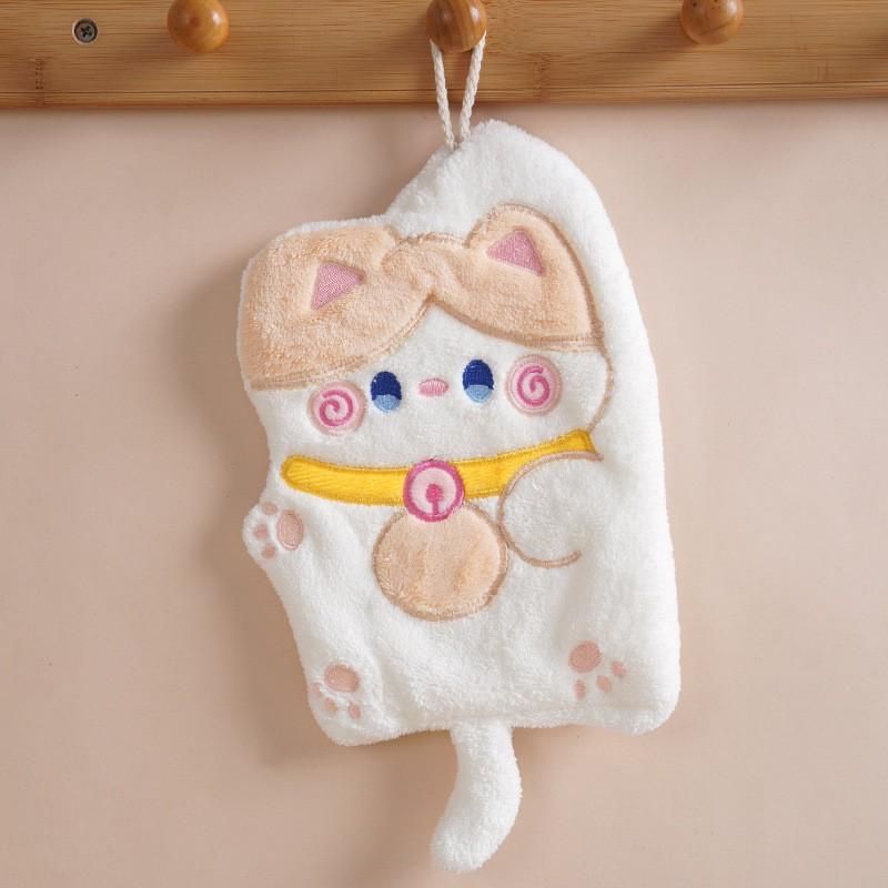 

18 * 25cm Coral Fleece Towel Cartoon Cute Fortune Cat Hanging Hand Wipping Towel Soft Thick Absorbent Kitchen Wipping Cloth коричневий