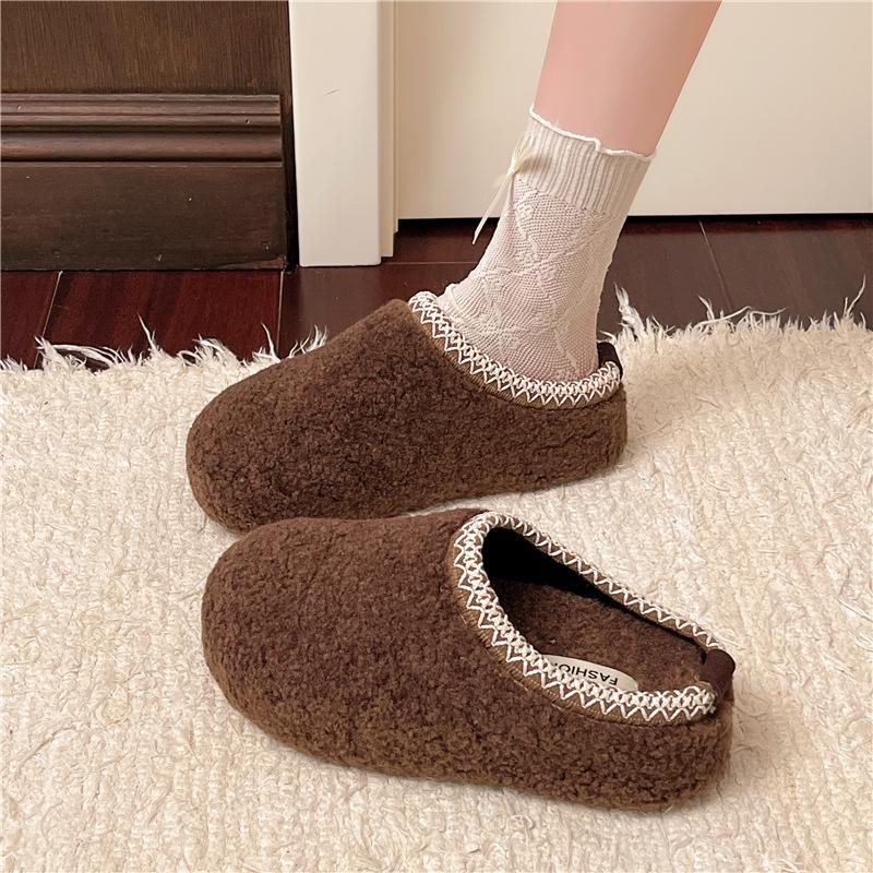 Retro rutschfeste dicksohlige flauschige Hausschuhe für Damen-Outdoor-Bekleidung 2025 neue Herbst- und Winter-vielseitige höhenverlängernde weichsohlige Zehentrenner