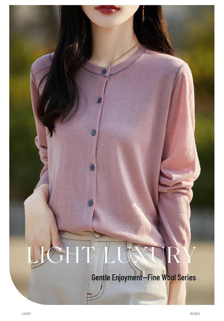 Autumn 2025 Fine Wool Women's Long Sleeve Cardigan - Socialite Style Thin Sweater Top