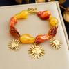 Gold-Plated Sun Pendant Jewelry Set with Human Face and Irregular Resin Beaded Chain