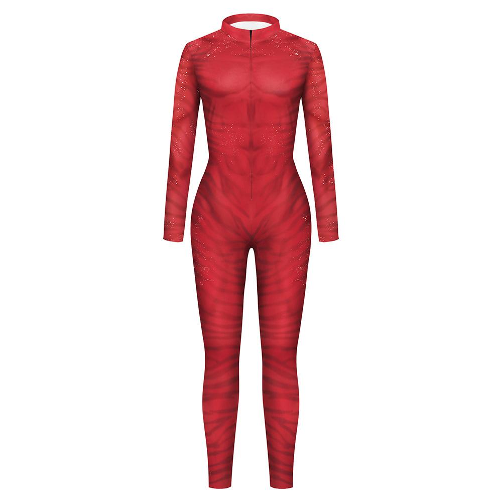 Adult Men Water Elf Monster Movie Role Playing Jumpsuit Onesie Halloween Digital Print Leggings Suit Tights for Party Costume