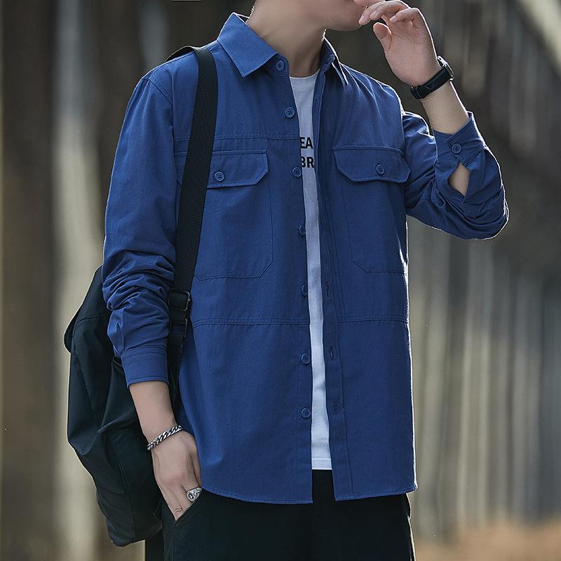 Men's pure cotton shirt, 2026 autumn new style, workwear long-sleeve casual Hong Kong style loose shirt jacket, versatile top