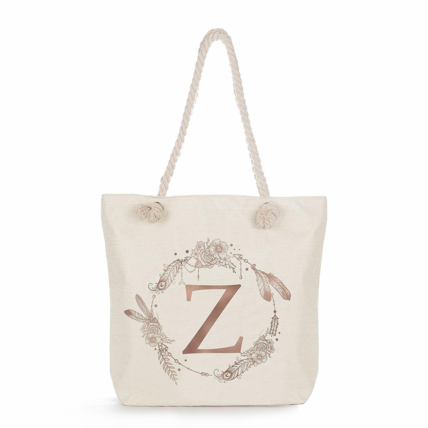 Letter print thick rope single-shoulder beach bag 7293