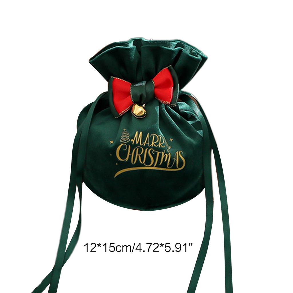 Christmas Gift Bag Velvet Drawstring Bags for Wedding Small Candy Jewelry Pouches with Bow & Bell Decor 4.7" X 5.9"