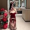 Festive Bunny Plush Lingerie Set: Women's Erotic Bandeau & Mini Skirt for Holiday Role Play