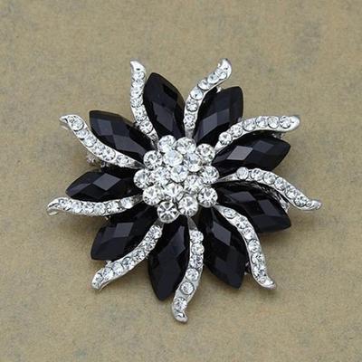 Women's Xmas Gift Blossom Flower Brooch Black Collar Pin
