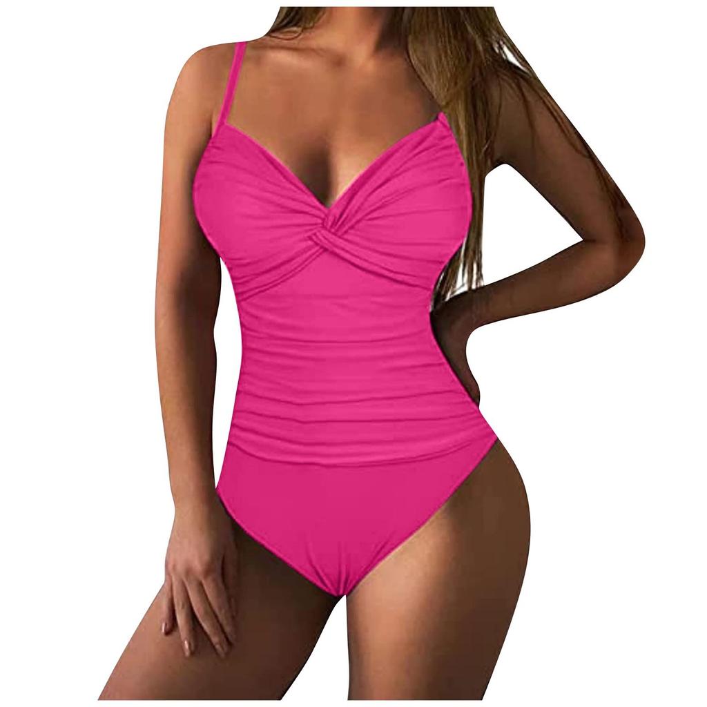 One Piece Swimsuit for Women with Padded Chest Support Wireless Design Solid Color Adjustable Straps Slim Fit Swimwear Beachwear