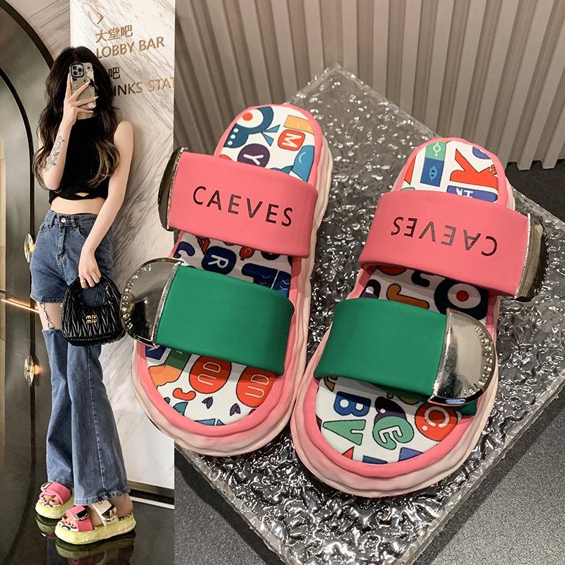 Fashion High Quality Fashionable Womens Slippers For Summer 2025 New Color Blocked Thick Soled Trendy Casual Sandals Zapatillas De Mujer