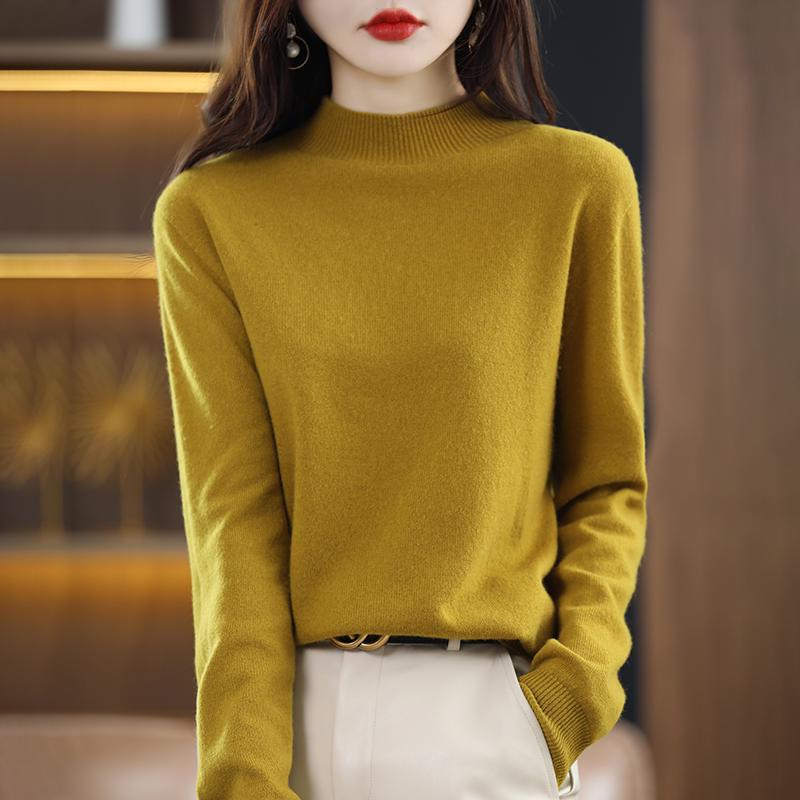 Women's Cashmere Half-Turtleneck Sweater - Thick, Loose, All-Match Wool Knit Pullover for Autumn and Winter
