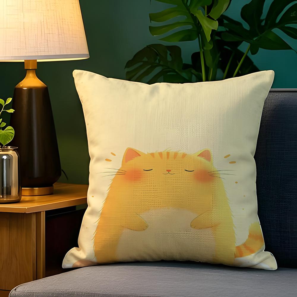 Cute cat illustration decoration  Pillow Case Natural Linen Pillow Case DoubleSided Decor Sofa Pillowcase Home Decor