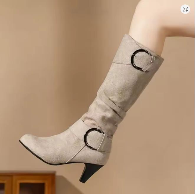 Knee-high Zipper Women's Modern Boots Women's Shoes High Quality New Pointed Toe Solid English Style Fashion Casual Plus Size 43