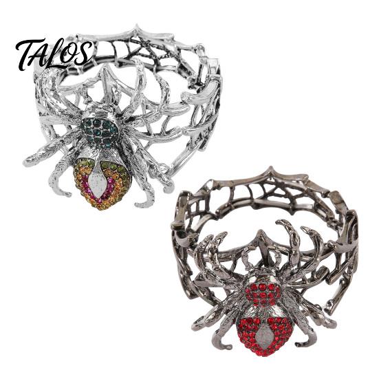 Cool Rock Soul Wristband Vintage Rhinestone Spider Bracelet, Gothic Punk Adjustable Stretch Bangle Unique Gift for Her Men Women, Mysterious Halloween