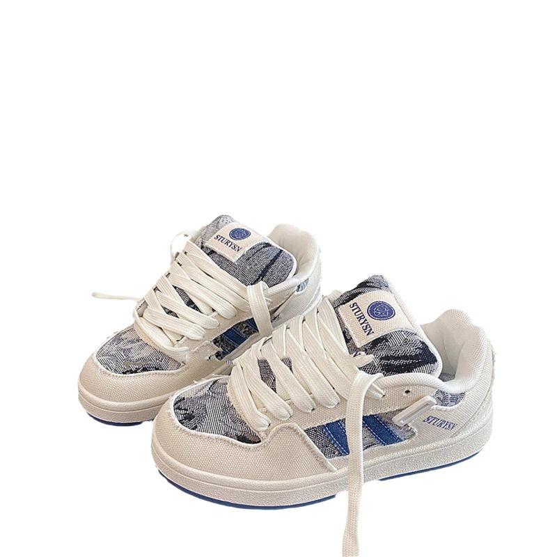 Classic little white women's shoes canvas shoes niche casual striped board shoes couple bread shoes