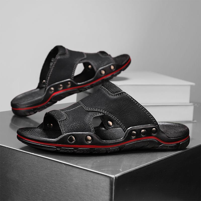 Fashion Leisure Walk Summer Sandals Open-toe Mens Leather Slippers Classic Half Shoes Outdoor Beach Rubber Flip Flops Trekking Sandals