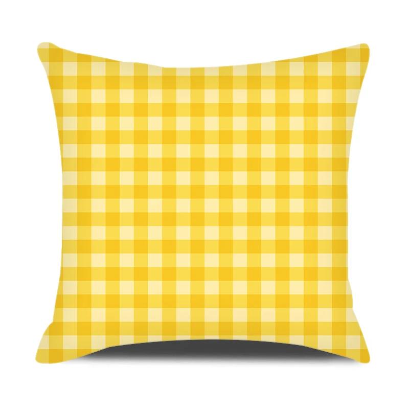 Summer Home Decor Cushion Cover 45x45cm Pillow Case for Sofa Car Green Yellow Plaid Pillowcase Daisy Flower Printed Pillow Cover