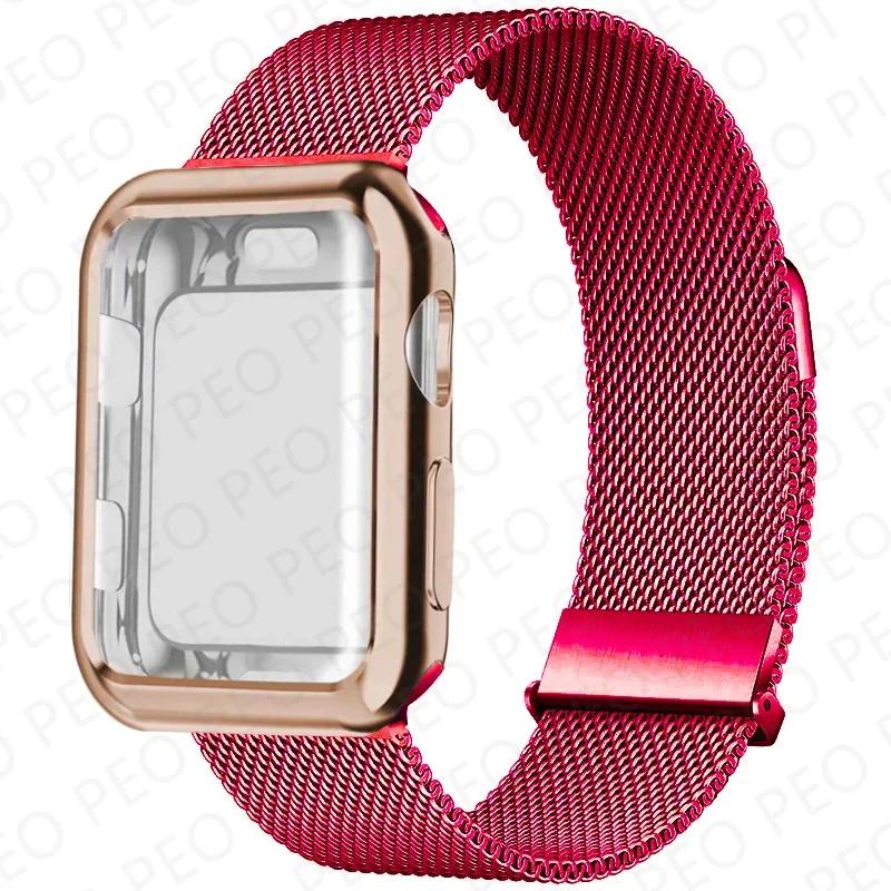 Case+Metal Milanese bands For Apple Watch Band 44mm 38mm-42mm-40mm Magnetic Loop iwatch Series 9 8 7 6 5 4 3 SE 45mm 41mm Strap
