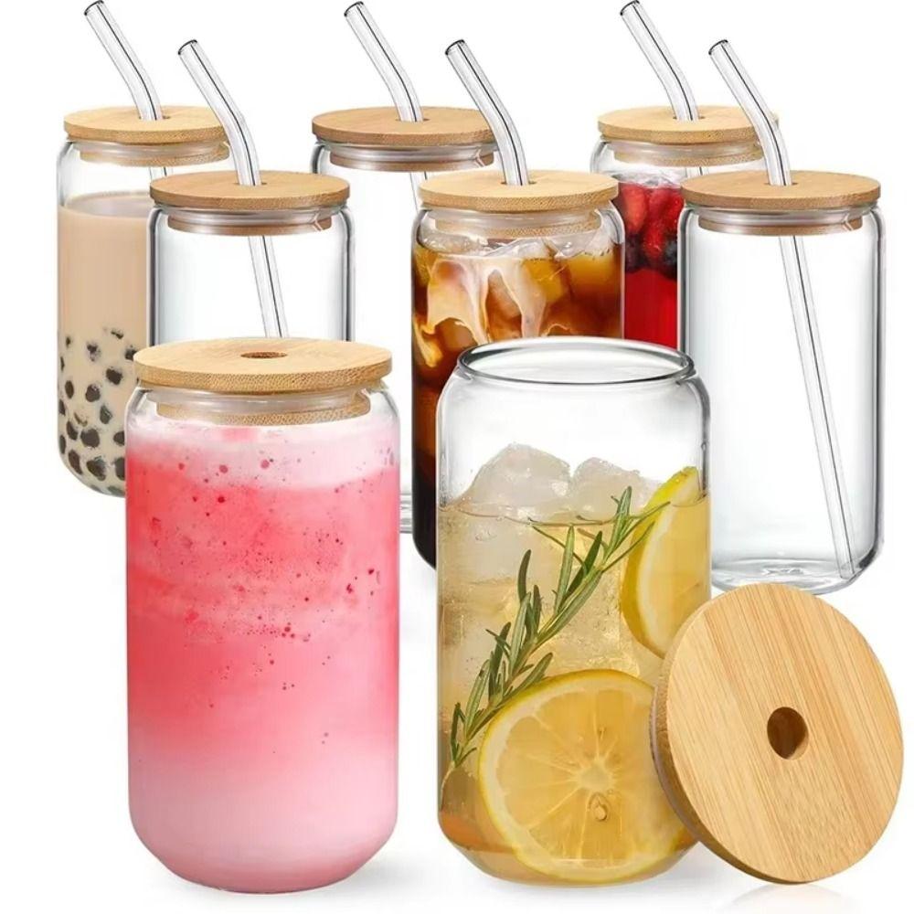 Com Canudo Copo de Matcha 500ML Potes de Conserva Copos de Vidro com Canudo para Cocktail Whisky Suco de Leite Cola