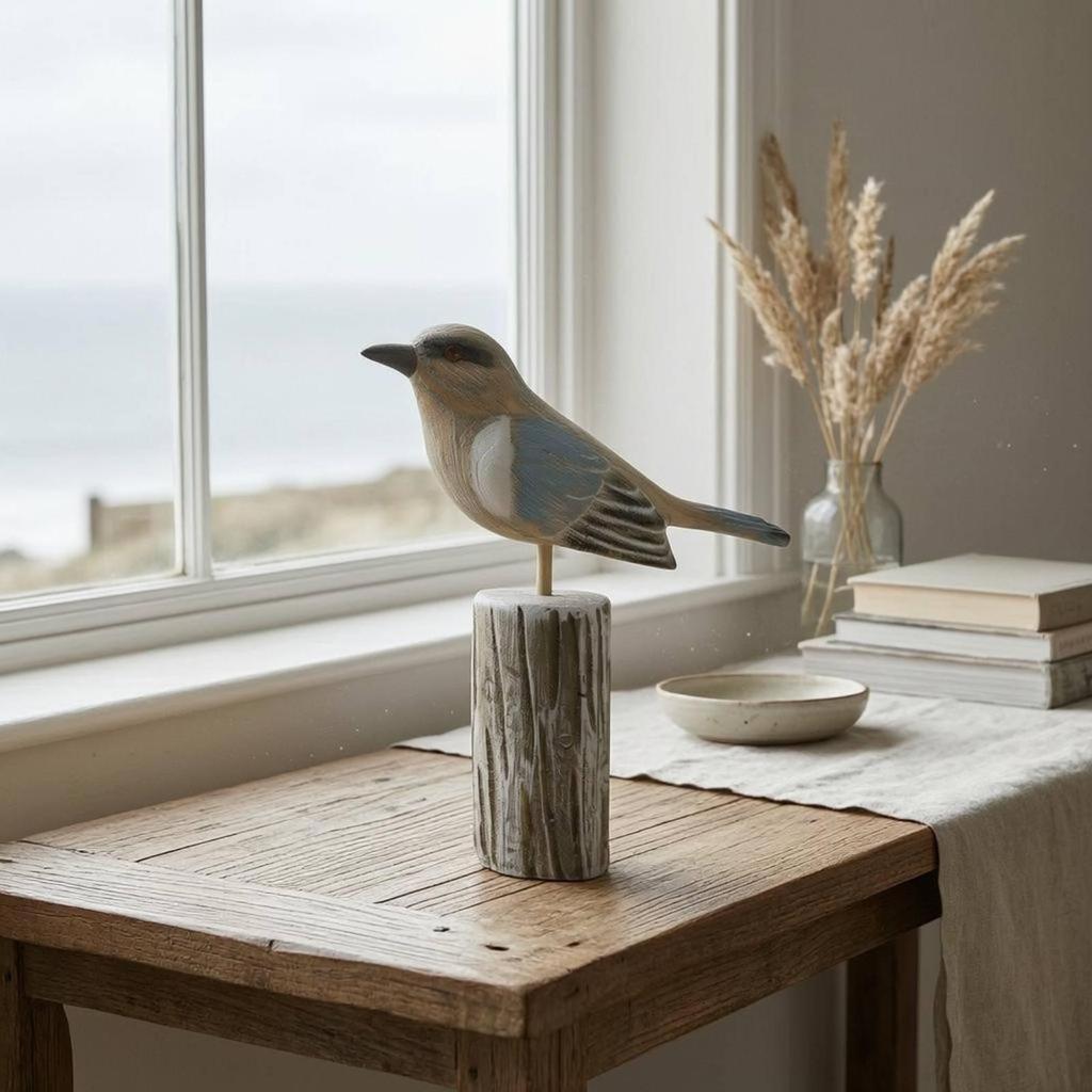 Wooden Bird Ornament Weathered Finish Tabletop Decor Seabird Desktop