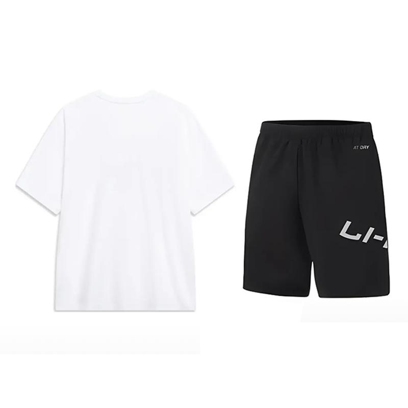 Li-Ning Retro Comfortable Versatile Short Sleeve T-Shirt Logo Quick-Dry Five-Point Shorts Casual Sports Set Unisex sets AHSU803-1+YKSV113-1
