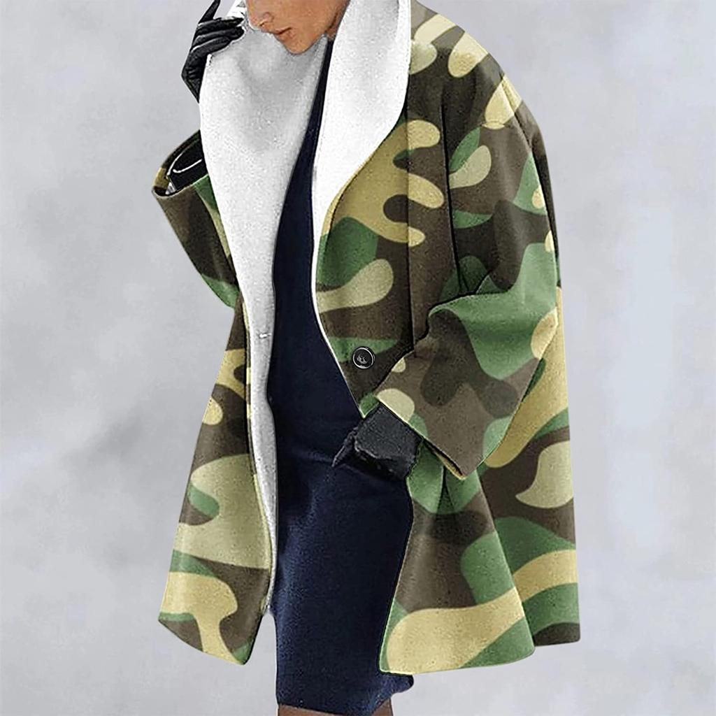 Women's Thick Woolen Cloth Ethnic Printed Hooded Jacket Windbreaker Cardigan