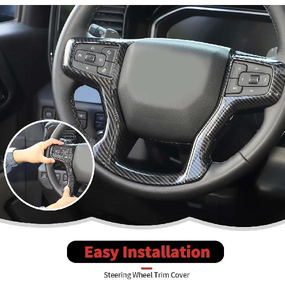 Carbon Fiber Steering Wheel Trim Cover Frame Decoration Interior Accessories Compatible with Chevrolet Silverado 2019-2023,for Chevrolet Tahoe