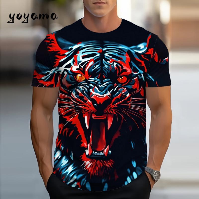 3D Tiger Men s T-Shirt Summer Outdoor Breathable Men Top Trendy Versatile Men s Clothing Casual Printed Men s Short Sleeve Shirt S