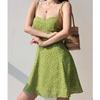 American Fresh Girl Shoulder Strap Green Printed Suspender Dress Women's Summer Waist Thin A-word Skirt Short Skirt
