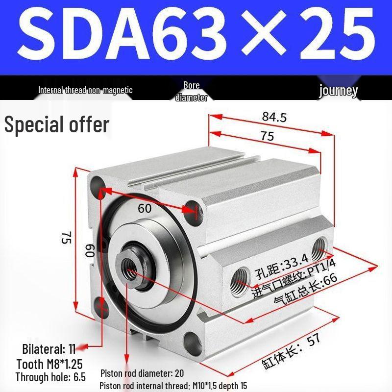 SDA Series Pneumatic Cylinders: Sizes 12 to 100mm, Stroke 35 to 90mm