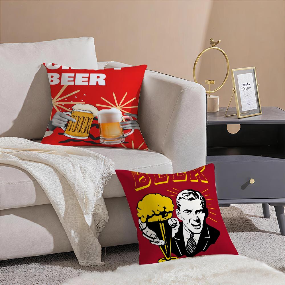 Rustikal Gemütlich Kunst Bier Wein Retro Stil Kissenbezug Kissenhülle Kurzer Plüsch Verdeckter Reißverschluss Zimmer Sofa Kissenbezug
