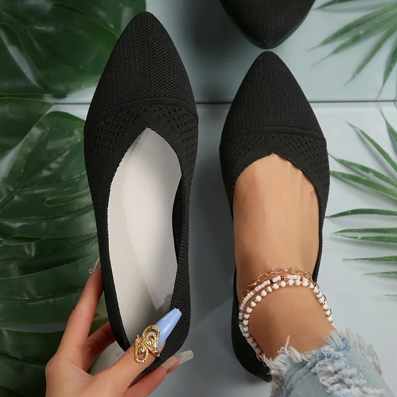 Fashion New Women Flat Shoes Pointed Toe Solid Color Knitted Slip on Ladies Shoe Casual Breathable Ballet Women Flat Shoes Loafers Women