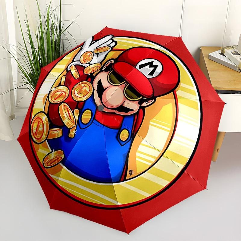 

1pc Mario Automatic Folding Umbrella - Compact 8-Rib Design, Durable Plastic & Iron, Lightweight for Outdoor Daily Use, a0929155