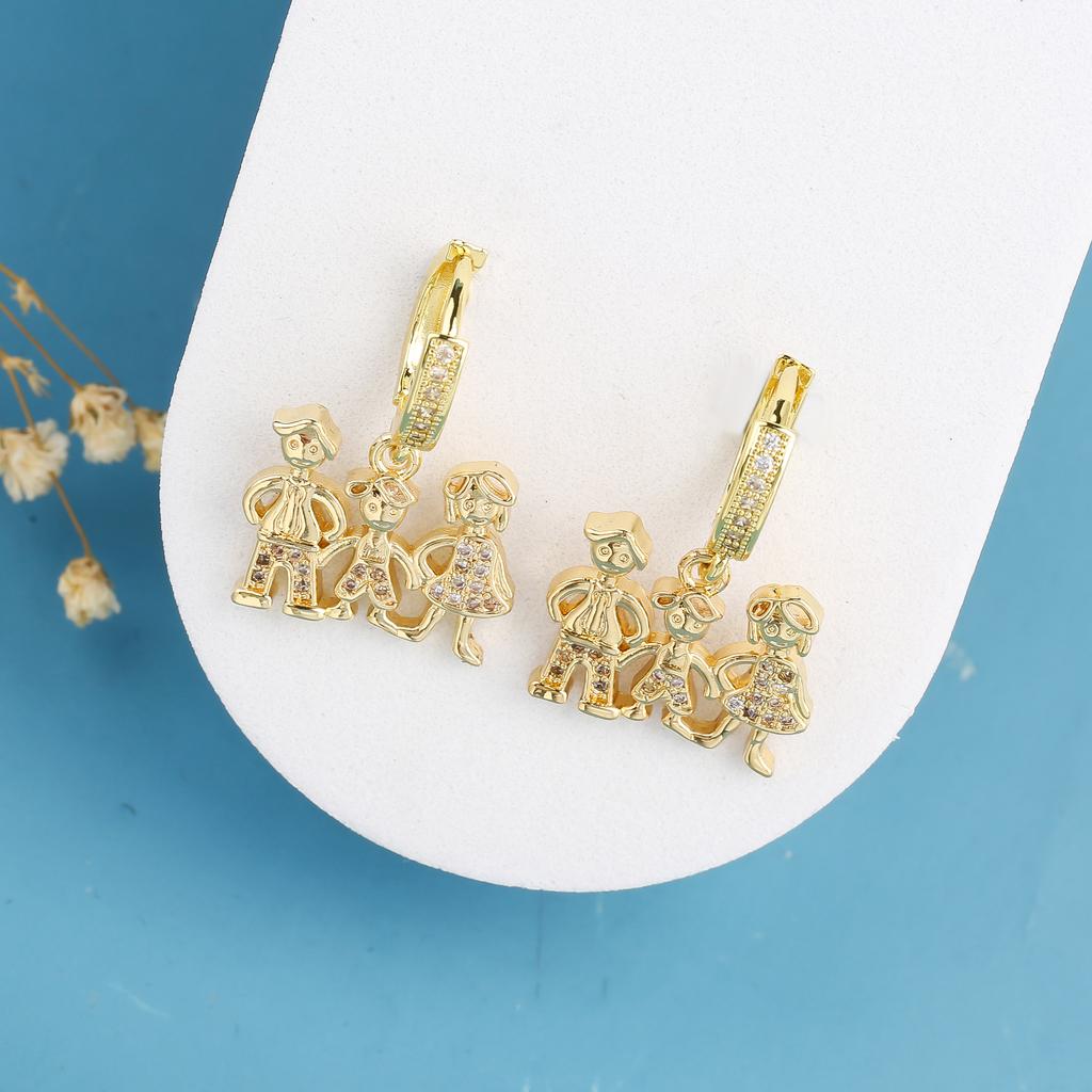 Son Daughter Gold Color Cubic Zirconia Family Girl Boy Drop Earings Luxury Woman Jewelry For Mother Gift Daily Wear