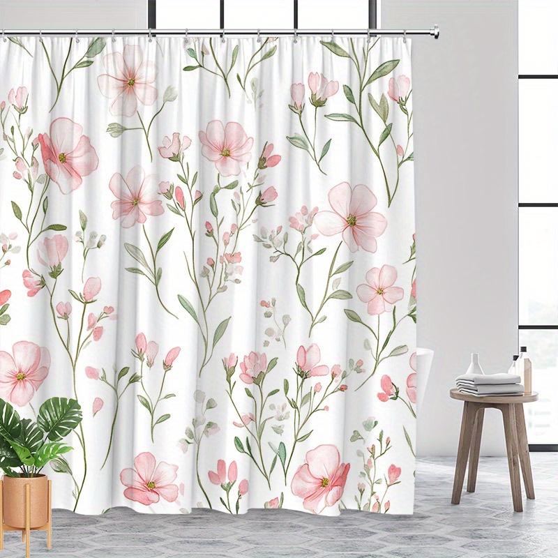 1 Delicate pink floral seamless pattern shower curtain with soft translucent petals on white background for bathroom