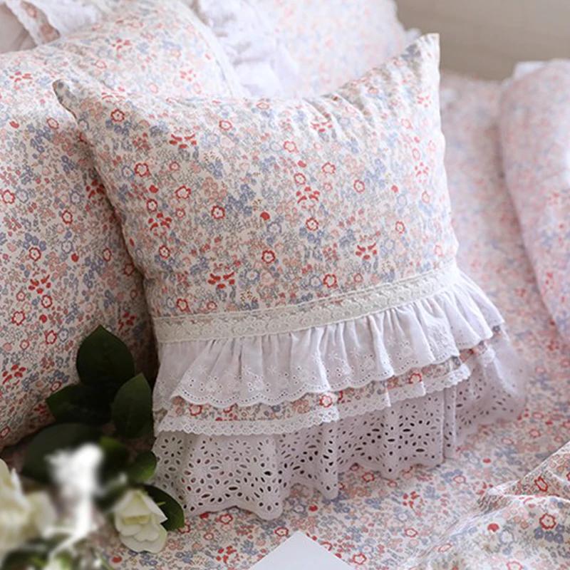 Luxury Embroidery Cushion Cover Ruffle Lace Wrinkle Pillow Cover Cake Layers Princess Bedding Pillowcase 45x45cm
