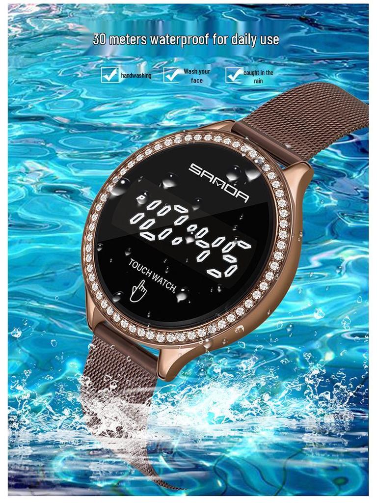 Sanda 8006 Men's Electronic Watch with Single-Point Touch Key and Mesh Band