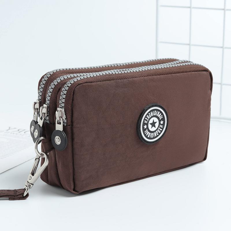 New Washed Denim Women's Three Zipper Coin Purse,Makeup Bag,Phone Bag,Hand-Held Portable Bag
