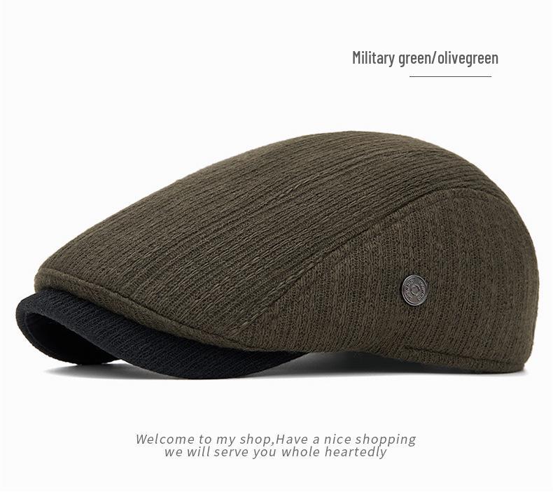 Men's Autumn & Winter Knitted Duckbill Cap with Velvet - Fashionable British Newsboy Beret