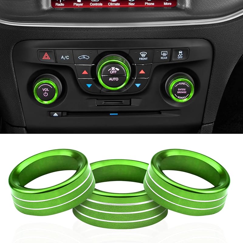 for Dodge Challenger Charger (2015-2021) AC Climate Control Knob Cover Auto Volume Tune Switch CD Button Trim Compatible for Chrysler 300 300s