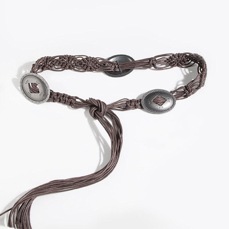 Bohemian Style Handwoven Waist Belt With Tie Closure For Vacation And Festival Wear