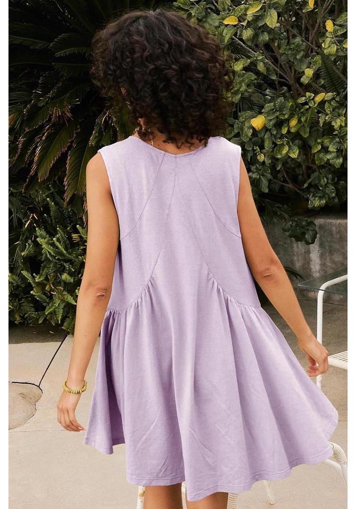 2024 Women's Casual Pleated Vest Dress with Pockets