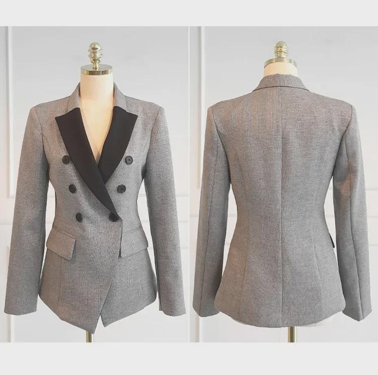 Dámský podzimní retro oblek s kohoutí stopou - dvoudílné kostkované sako a kalhoty