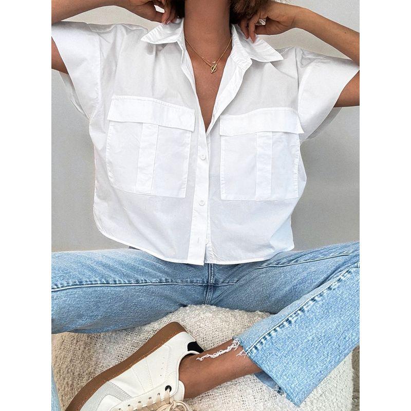 Fashion Blouses Tooling Style 2025 Summer Casual White Short Sleeve Stylish Easiest for Match Tops