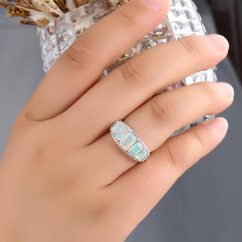 Women's 925 Sterling Silver Jewelry Set Octagonal Opal 6.1CT Natural Gemstones Simple Design Clasp Earrings Rings for Fine Gifts