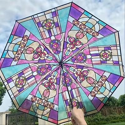 Church Retro Transparent Large Umbrella Stained Glass Transparent Umbrella Automatic Romantic Sunny Dual Use Of Rain And Light