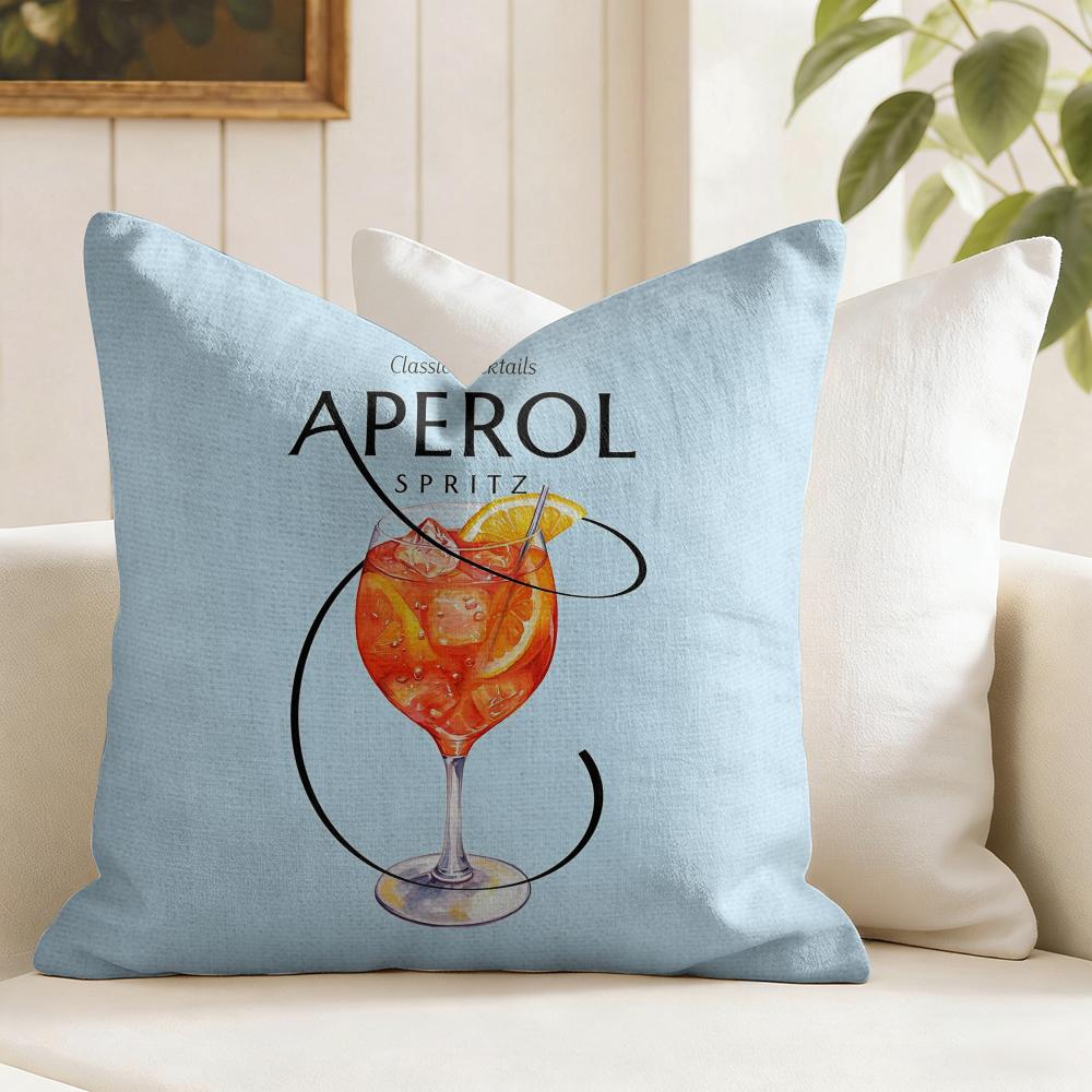 Classic Aperol Spritz Cushion Cover Eco Linen Pillow Case DoubleSided Print Breathable Durable Zipper Home Decor Gift