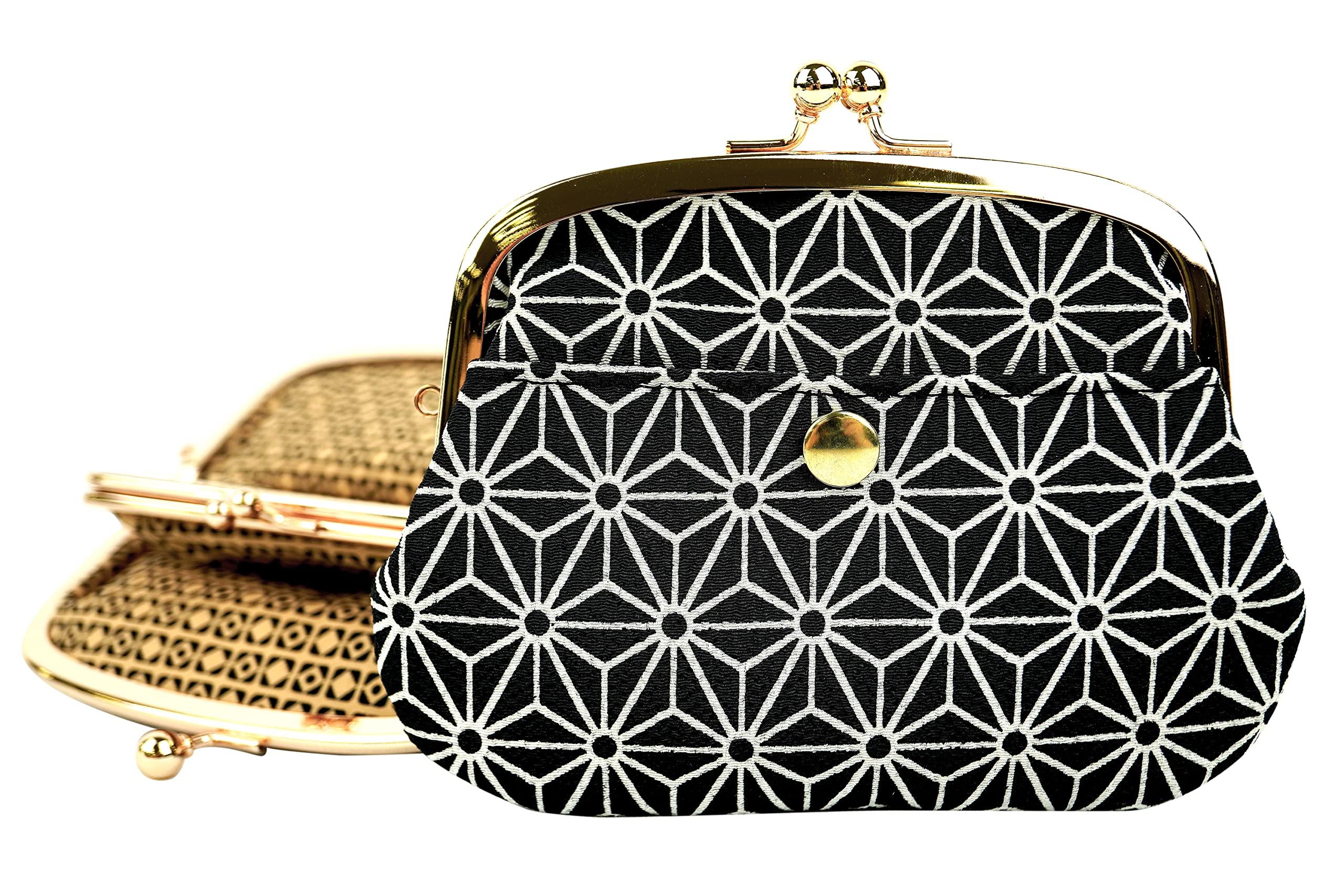 

(№0207) Uni Seni, Сделано в Японии, Кошелек-застежка с японским узором Футаго Чиримен [Кодзиро, Черный]