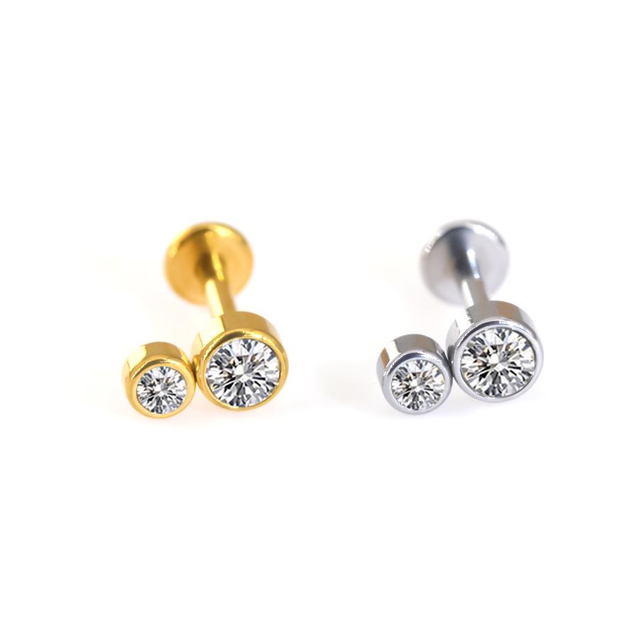 Diamond-Inlaid Stainless Steel Lip Stud Piercing Earring - 1.2*6/8mm