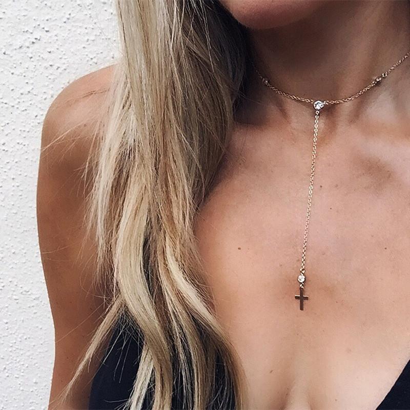 Модное горячее предложение, женское универсальное хрустальное колье, простое колье с подвеской в виде креста